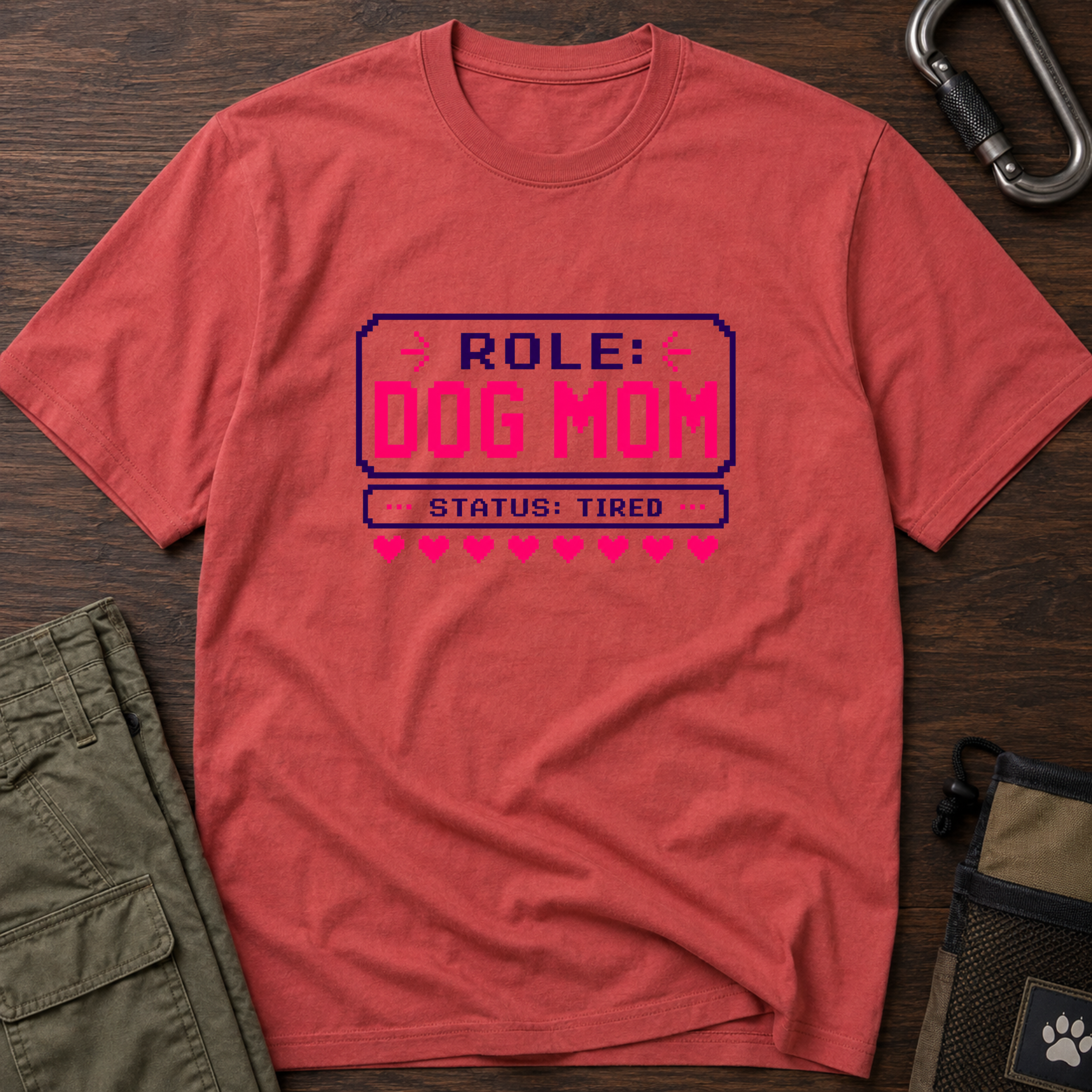 Snago T-Shirt Role: DOG MOM, Status: Tired Dog and Cat Tees for Pet Parents