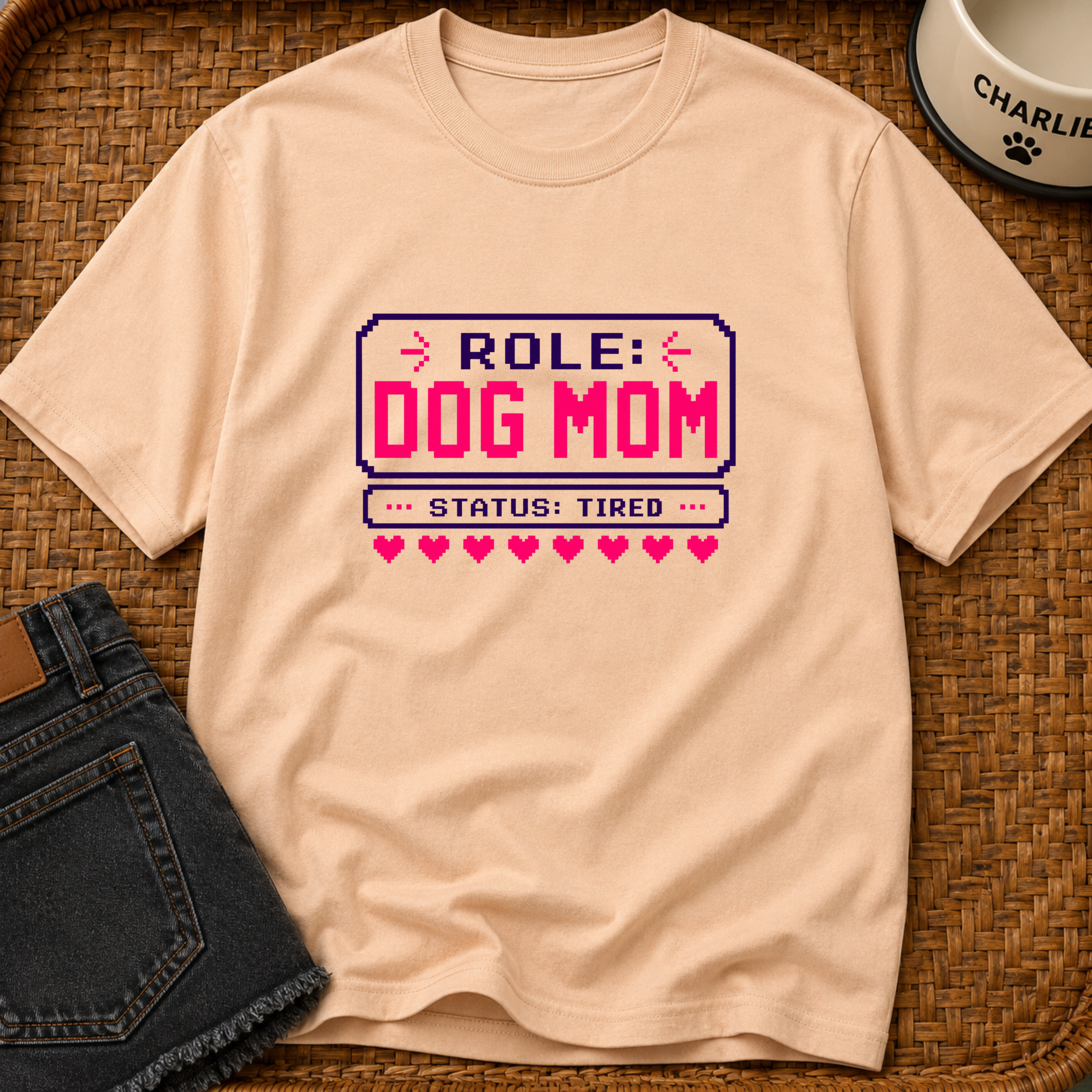 Snago T-Shirt Role: DOG MOM, Status: Tired Dog and Cat Tees for Pet Parents