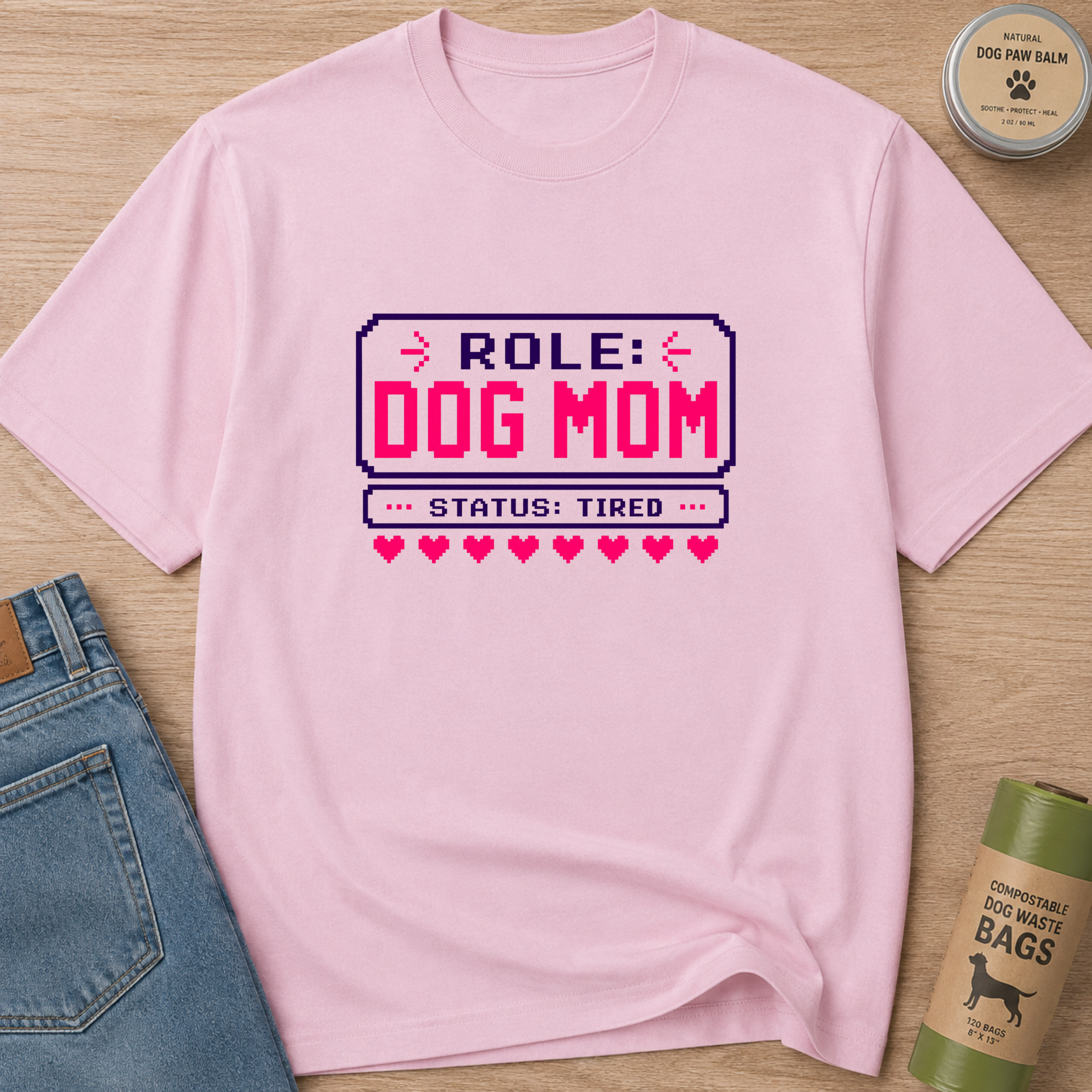 Snago T-Shirt Role: DOG MOM, Status: Tired Dog and Cat Tees for Pet Parents
