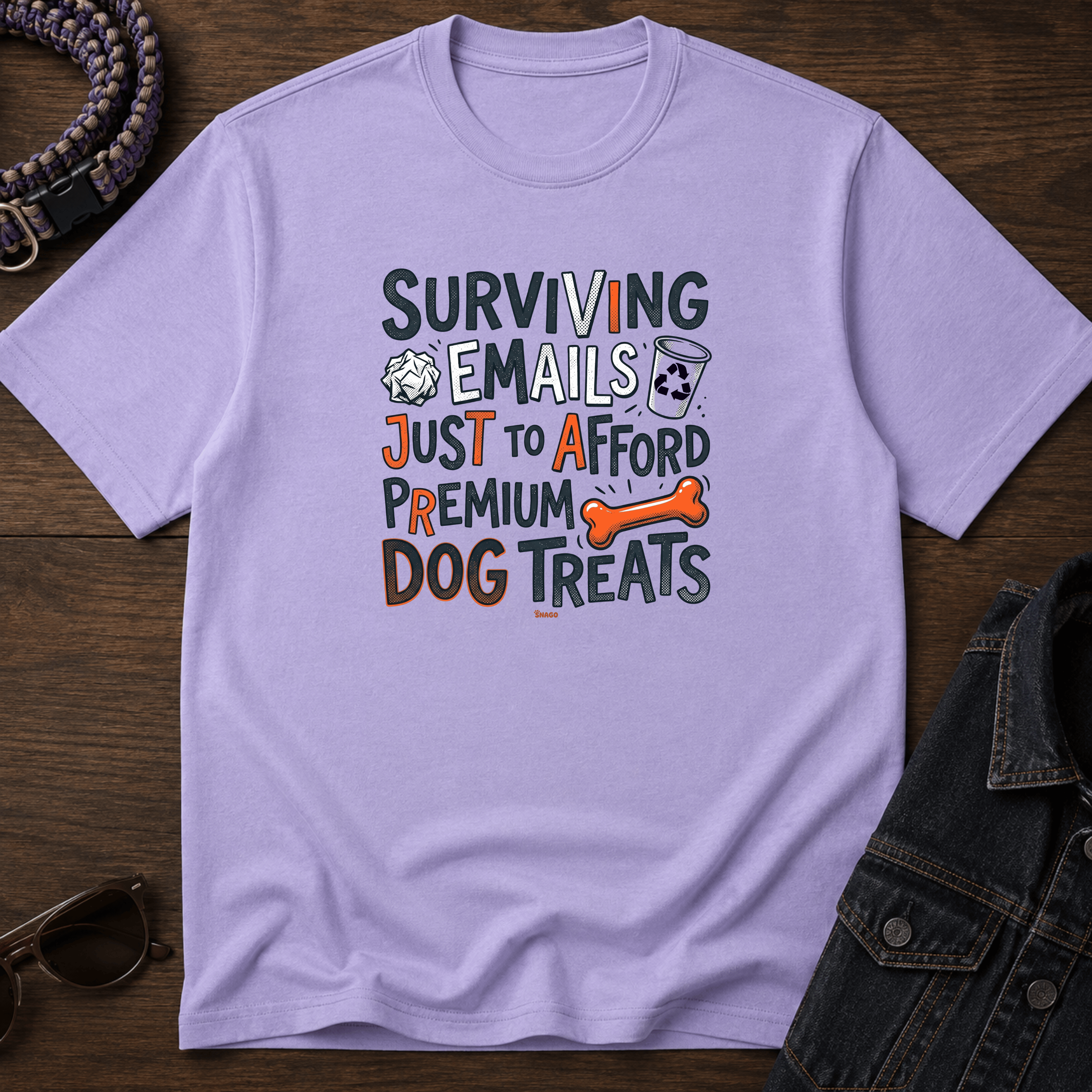 Snago T-Shirt Surviving Emails Just To Afford Premium Dog Treats Dog and Cat Tees for Pet Parents